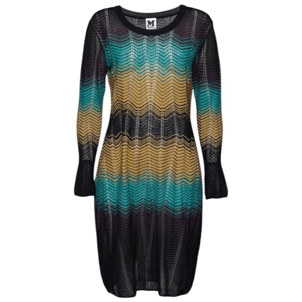 M Missoni Multicolored Wave Texture Knit Long Sleeve Dress Size M - Picture 5 of 13